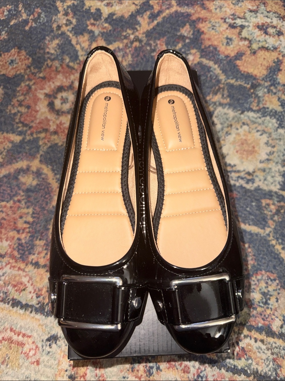 Metropolitan View Black Patent Loafers with Buckle Accent size 9M